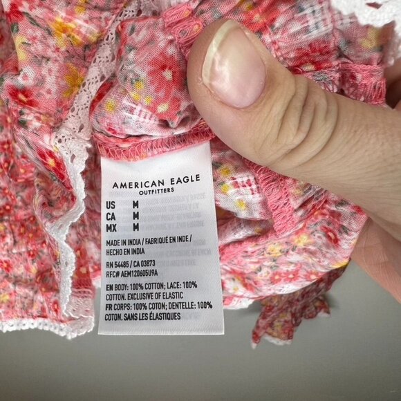 American Eagle Outfitters Womens Floral Long Sleeve Smocked Top M Cotton NWT - Picture 4 of 6